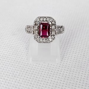 Vintage Victoria Wieck Lab Created Ruby & Diamonique Ring in Sterling Sz 7!
